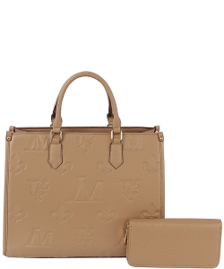 Embossed Monogram 2-in-1 Tote Satchel LMR0041WZ LIGHT BROWN